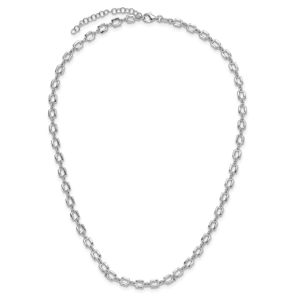 Sterling Silver Rhodium Plated Square Link 2In Ext. Necklace