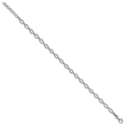 Sterling Silver Rhodium Plated Square Link 1In Ext. Bracelet