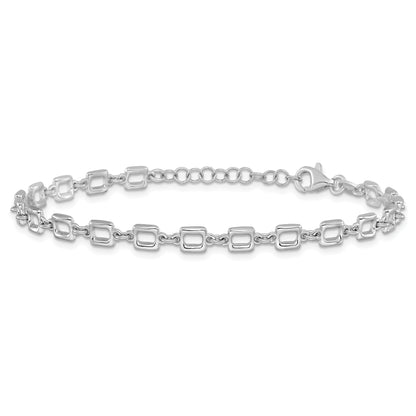 Sterling Silver Rhodium Plated Square Link 1In Ext. Bracelet