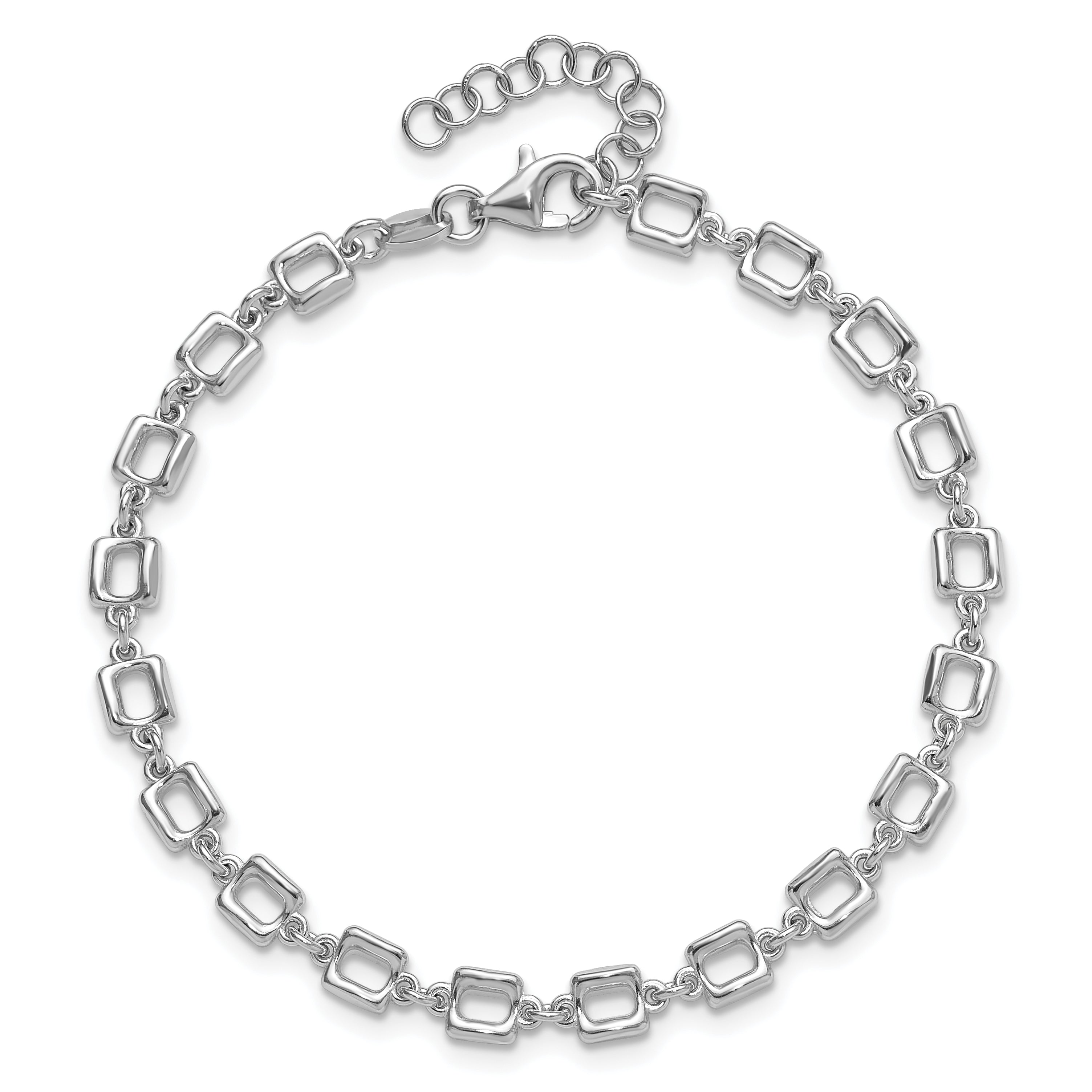 Sterling Silver Rhodium Plated Square Link 1In Ext. Bracelet