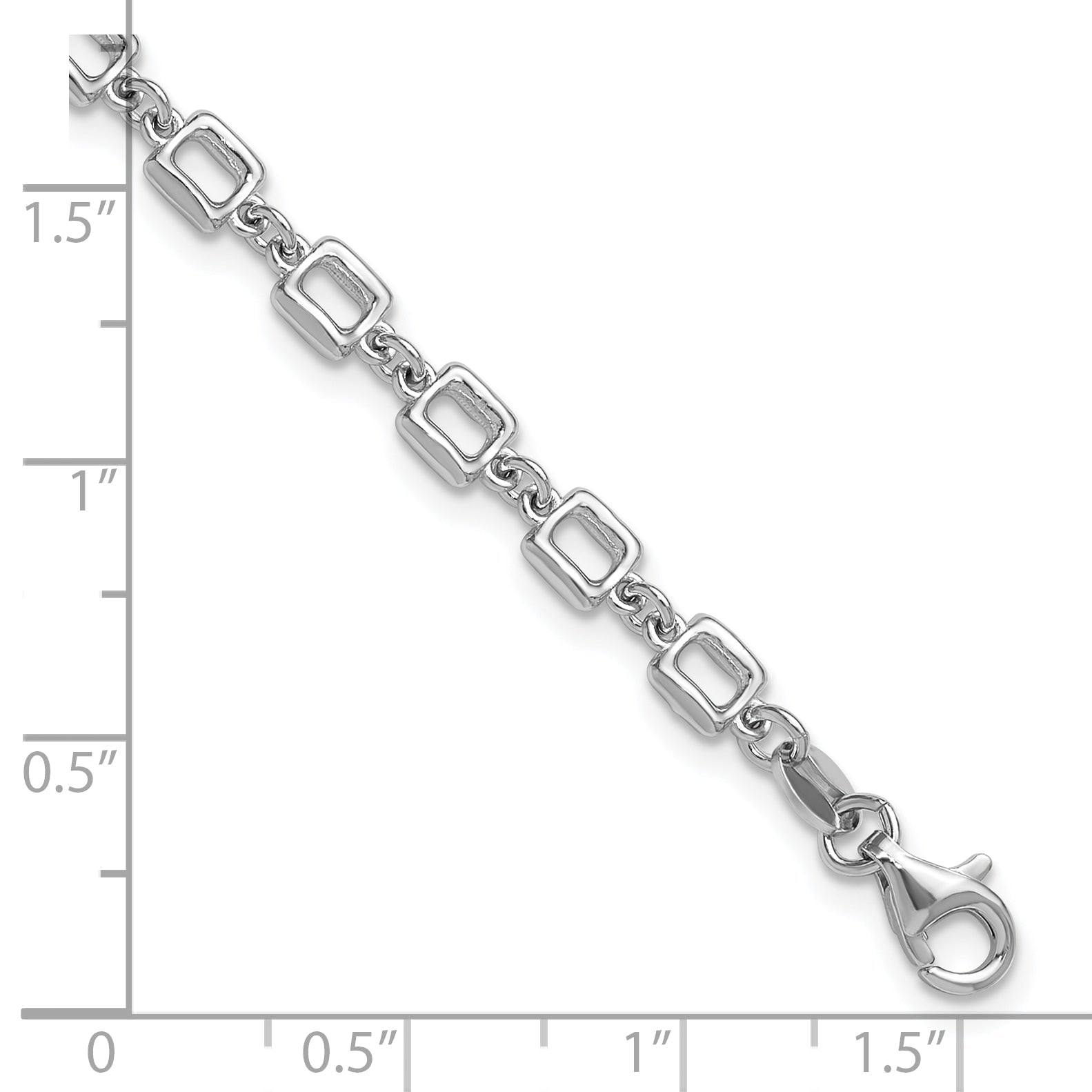 Sterling Silver Rhodium Plated Square Link 1In Ext. Bracelet