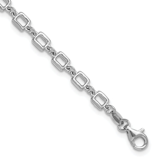 Sterling Silver Rhodium Plated Square Link 1In Ext. Bracelet