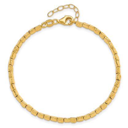 Gold Plated Sterling Silver Polished/Hammered 1In Ext. Bracelet