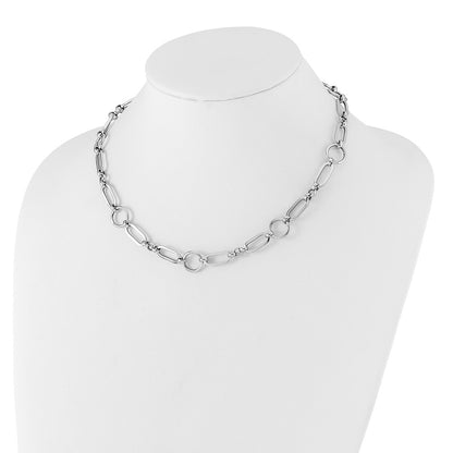 Sterling Silver Rh Plated Polished Fancy Link W/ 2In Ext. Necklace