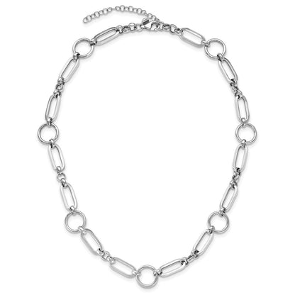 Sterling Silver Rh Plated Polished Fancy Link W/ 2In Ext. Necklace