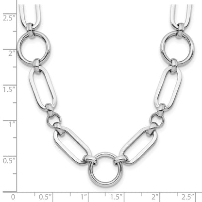 Sterling Silver Rh Plated Polished Fancy Link W/ 2In Ext. Necklace