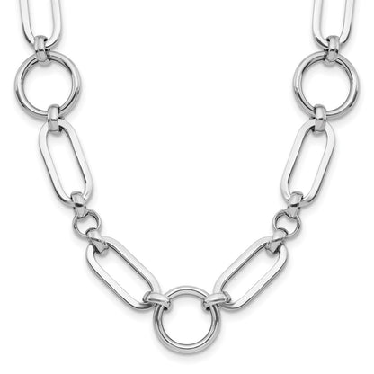 Sterling Silver Rh Plated Polished Fancy Link W/ 2In Ext. Necklace