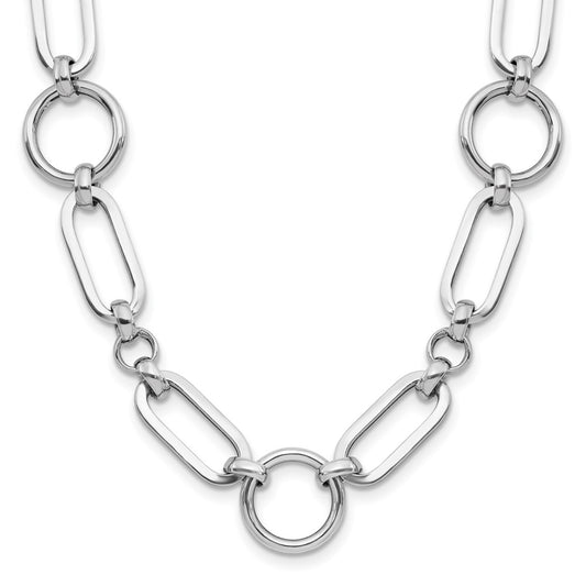 Sterling Silver Rh Plated Polished Fancy Link W/ 2In Ext. Necklace