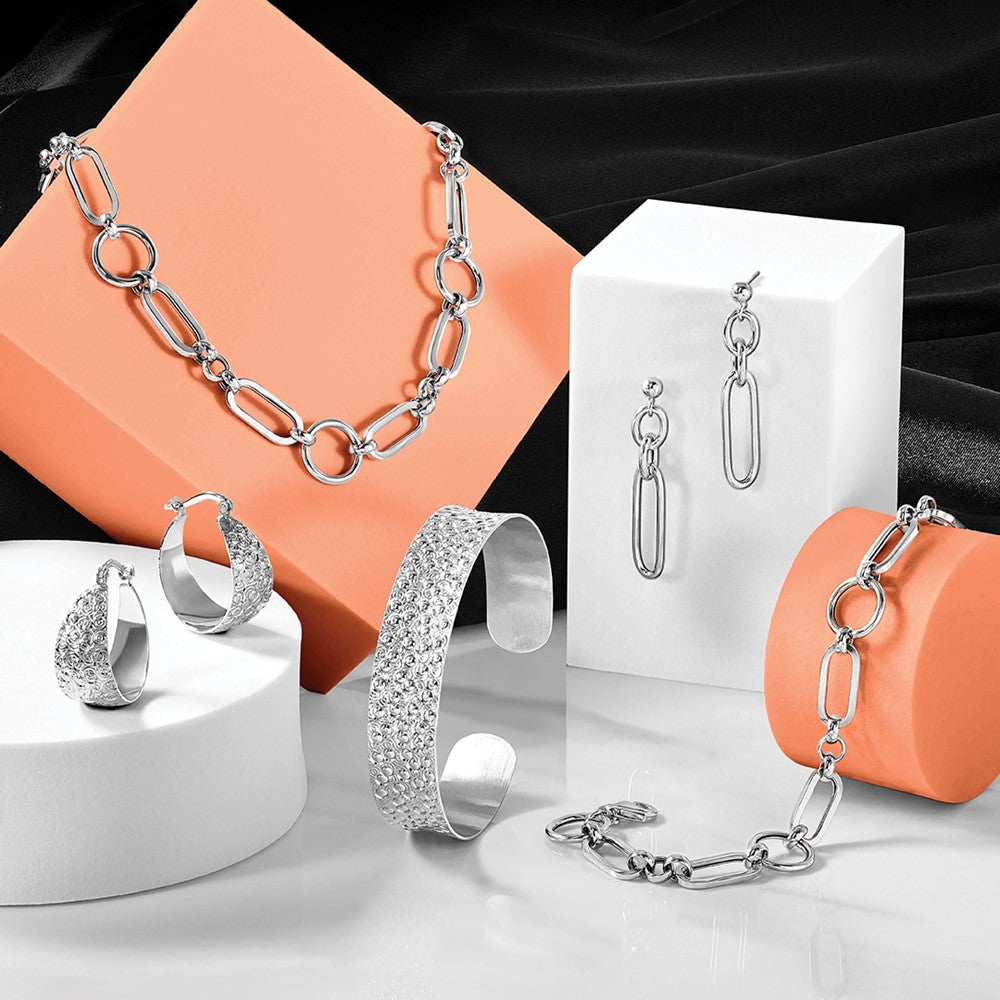 Sterling Silver Rh Plated Polished Fancy Link W/ 1In Ext. Bracelet