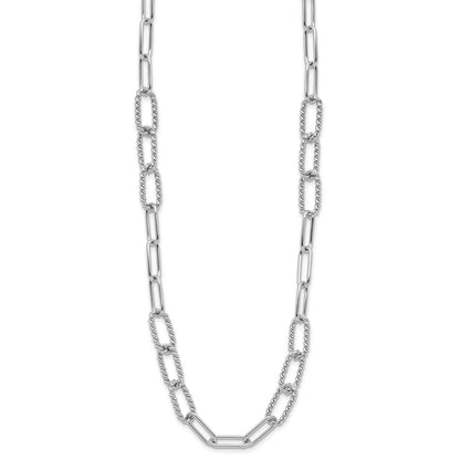 Sterling Silver Rh Plated Polished/Textured Fancy Link Necklace