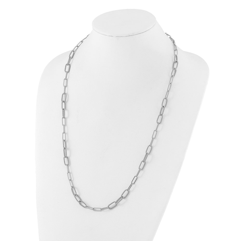 Sterling Silver Rh Plated Polished/Textured Fancy Link Necklace