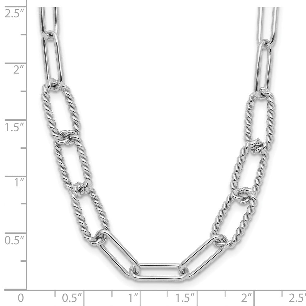 Sterling Silver Rh Plated Polished/Textured Fancy Link Necklace
