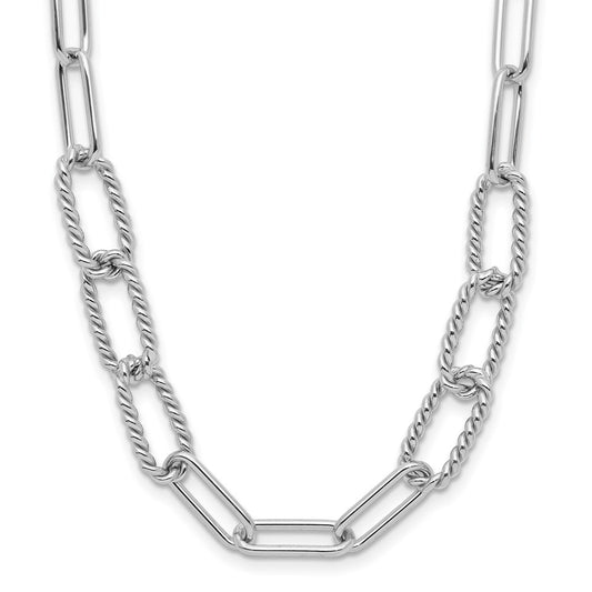 Sterling Silver Rh Plated Polished/Textured Fancy Link Necklace