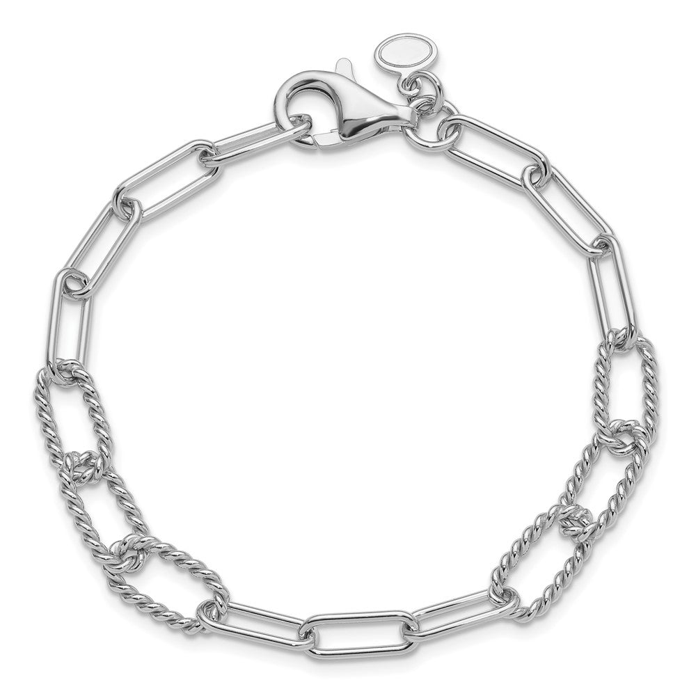 Sterling Silver Rh Plated Polished/Textured Fancy Link Bracelet