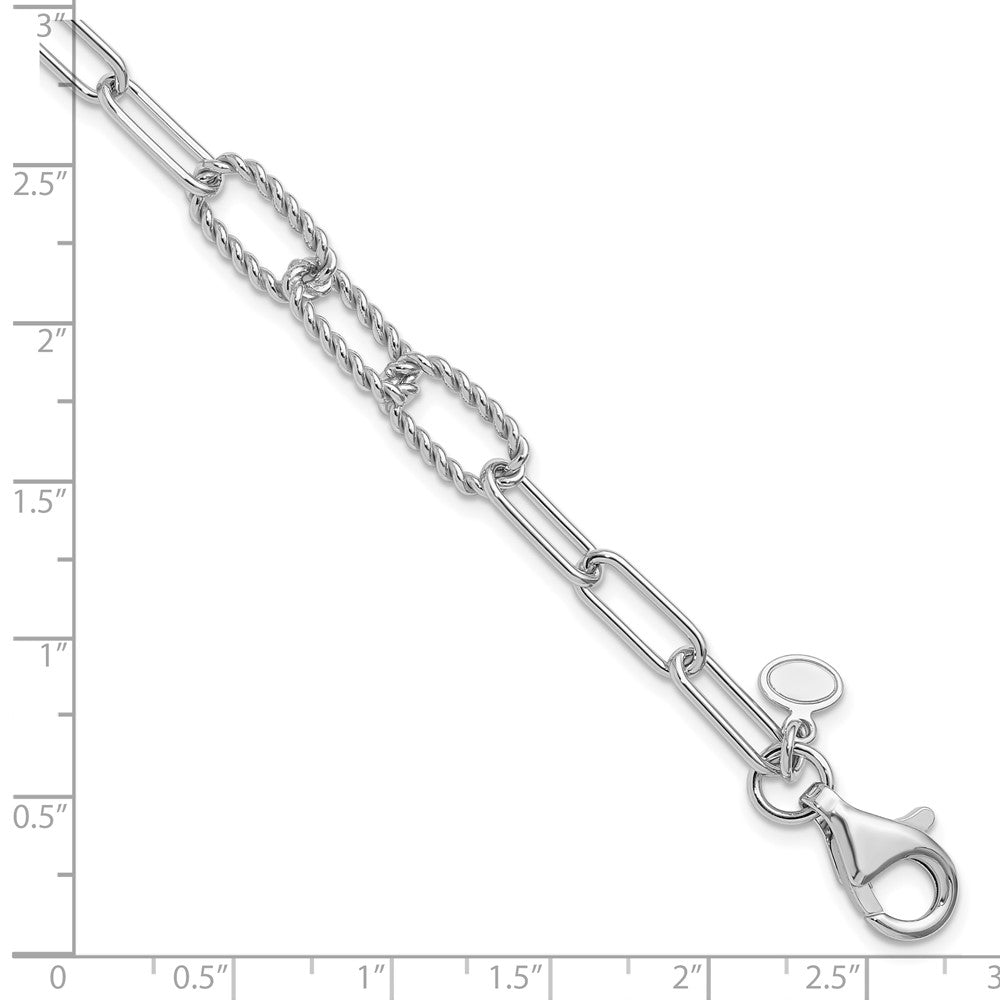 Sterling Silver Rh Plated Polished/Textured Fancy Link Bracelet