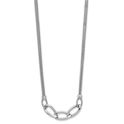 Sterling Silver Rh Plat Polished Multi Strand 2In Ext. Necklace