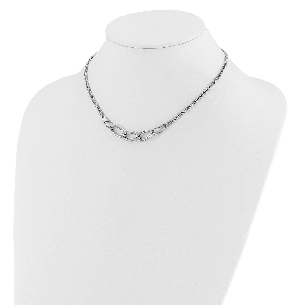 Sterling Silver Rh Plat Polished Multi Strand 2In Ext. Necklace