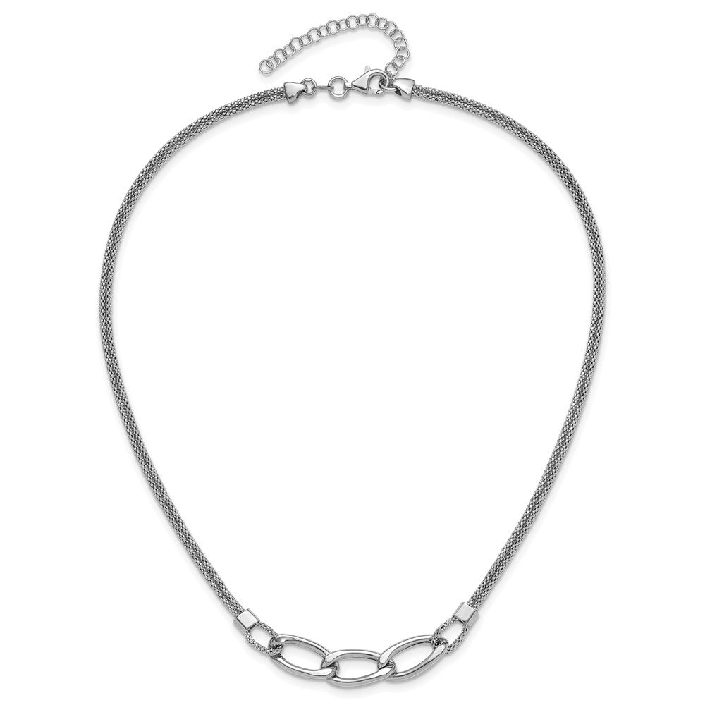 Sterling Silver Rh Plat Polished Multi Strand 2In Ext. Necklace