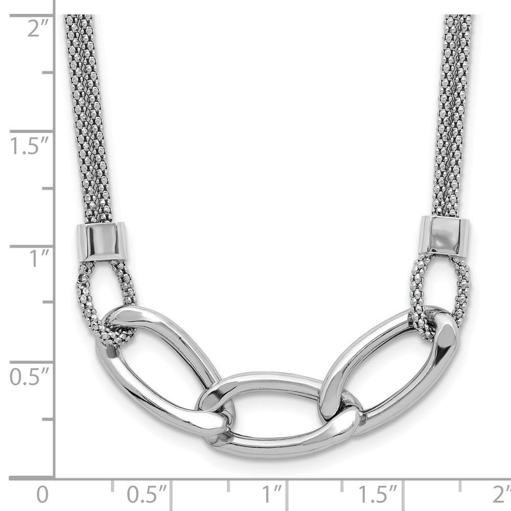 Sterling Silver Rh Plat Polished Multi Strand 2In Ext. Necklace