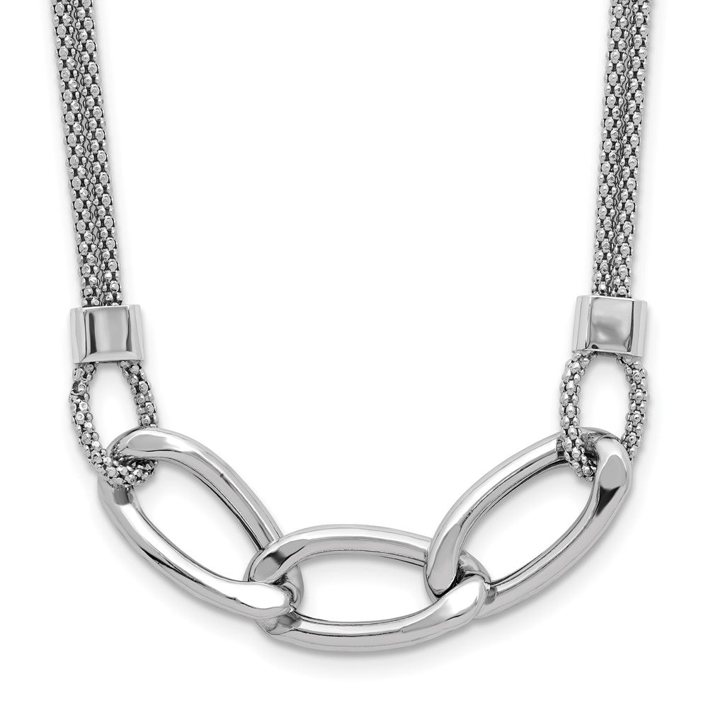Sterling Silver Rh Plat Polished Multi Strand 2In Ext. Necklace