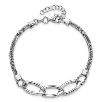 Sterling Silver Rh Plat Polished Multi Strand 1In Ext. Bracelet