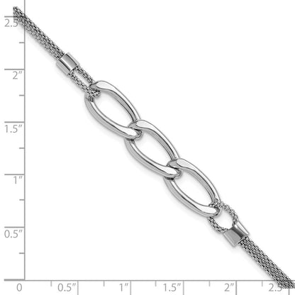 Sterling Silver Rh Plat Polished Multi Strand 1In Ext. Bracelet