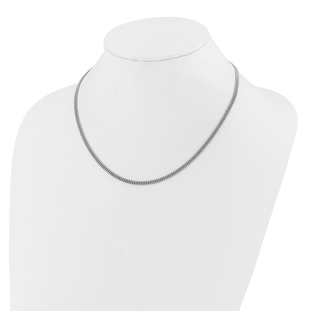 Sterling Silver Rh Plt Polish 3 Strand Beaded 2In Ext. Necklace