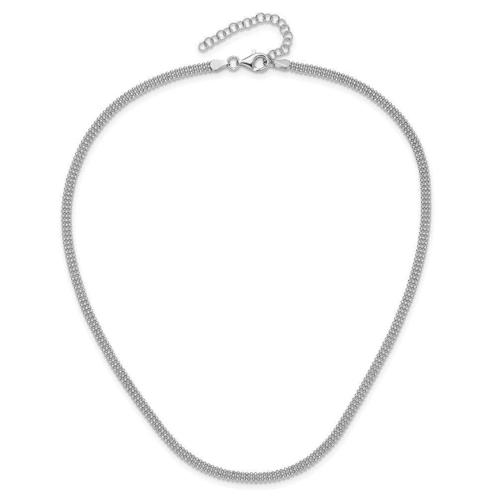 Sterling Silver Rh Plt Polish 3 Strand Beaded 2In Ext. Necklace