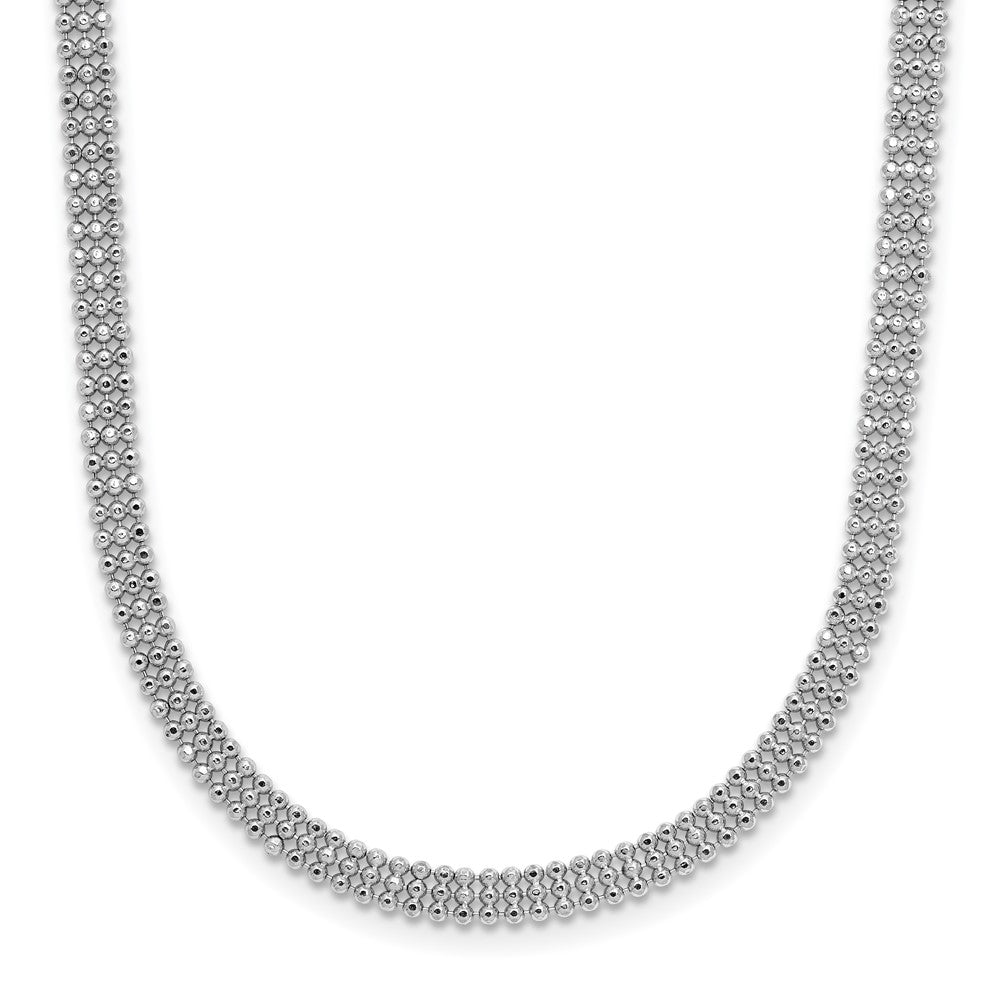 Sterling Silver Rh Plt Polish 3 Strand Beaded 2In Ext. Necklace