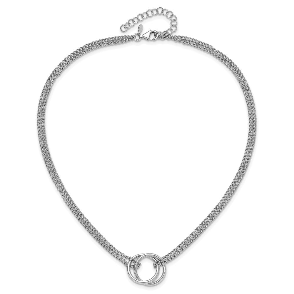 Sterling Silver Rh Plt Multi Strand Circles W/ 2In Ext. Necklace