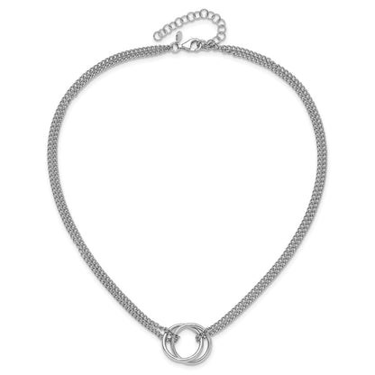 Sterling Silver Rh Plt Multi Strand Circles W/ 2In Ext. Necklace