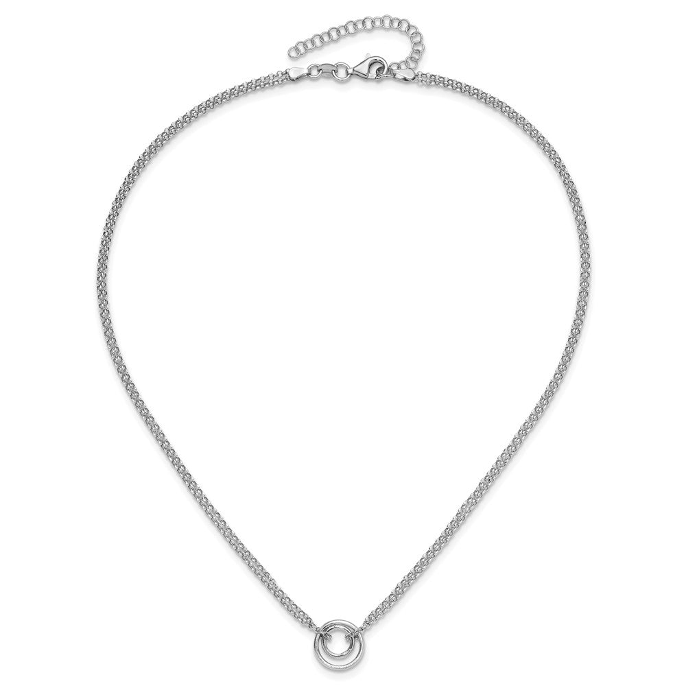 Sterling Silver Rh Plt Polished 2 Strand Circle 2In Ext Necklace