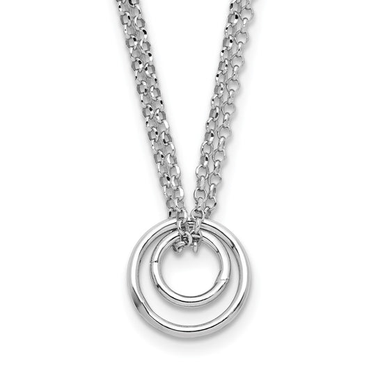 Sterling Silver Rh Plt Polished 2 Strand Circle 2In Ext Necklace