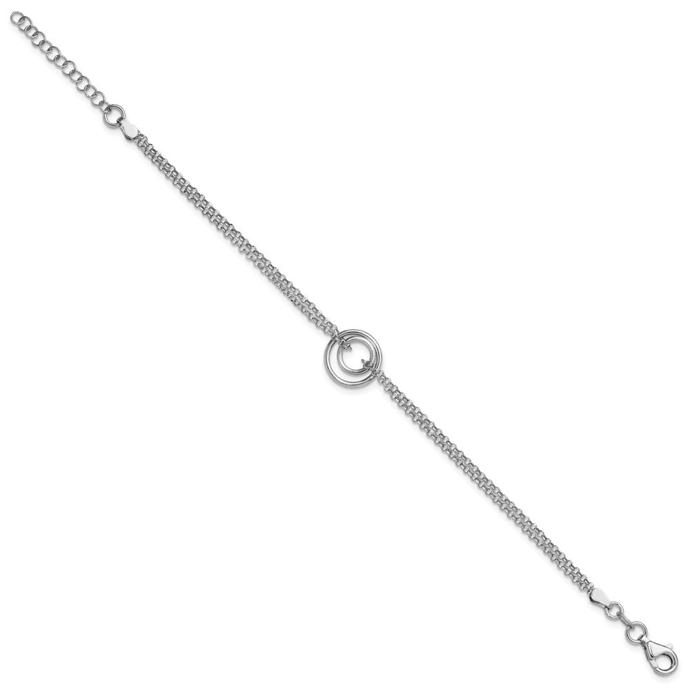 Sterling Silver Rh Pl Polished 2 Strand Circle 1.5In Ext. Bracel