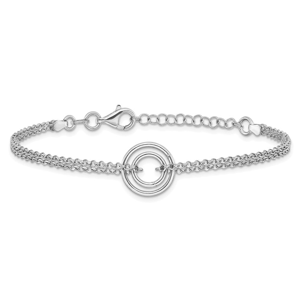 Sterling Silver Rh Pl Polished 2 Strand Circle 1.5In Ext. Bracel