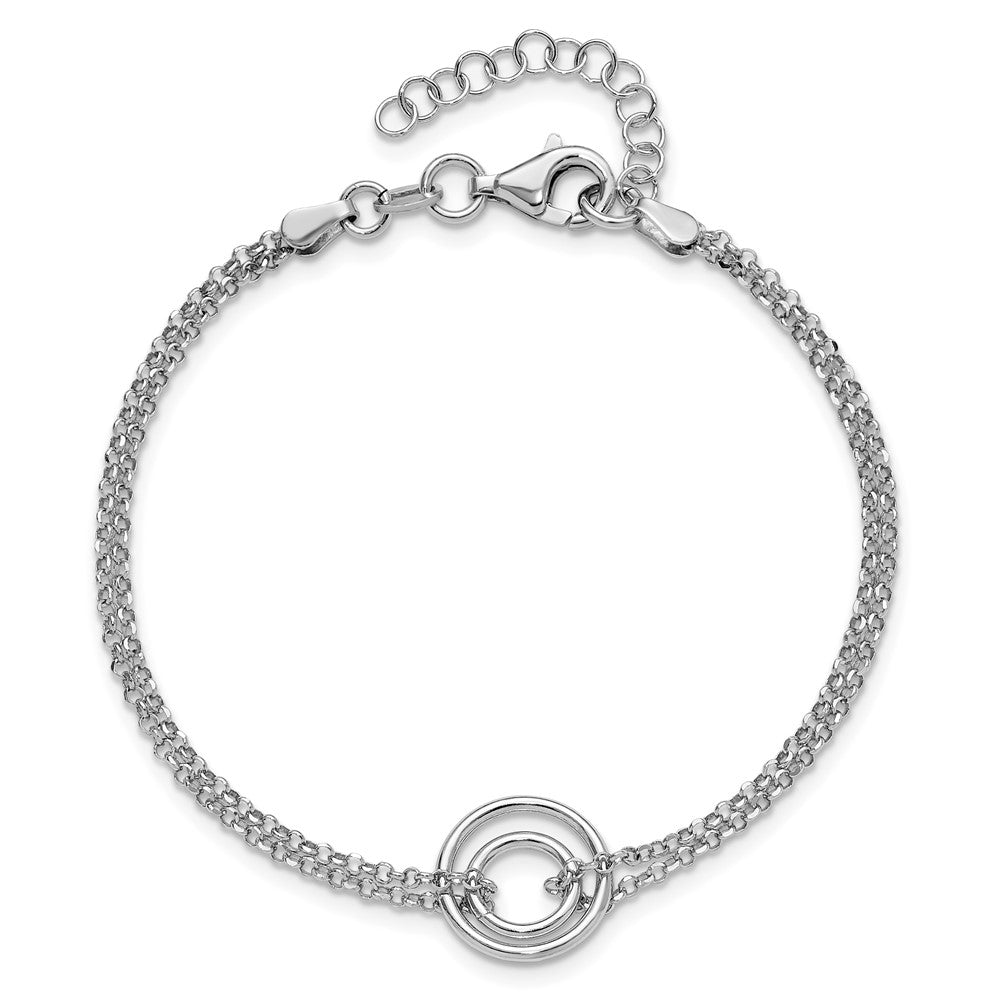 Sterling Silver Rh Pl Polished 2 Strand Circle 1.5In Ext. Bracel