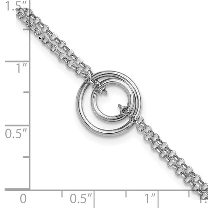 Sterling Silver Rh Pl Polished 2 Strand Circle 1.5In Ext. Bracel