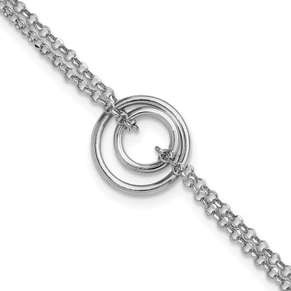 Sterling Silver Rh Pl Polished 2 Strand Circle 1.5In Ext. Bracel