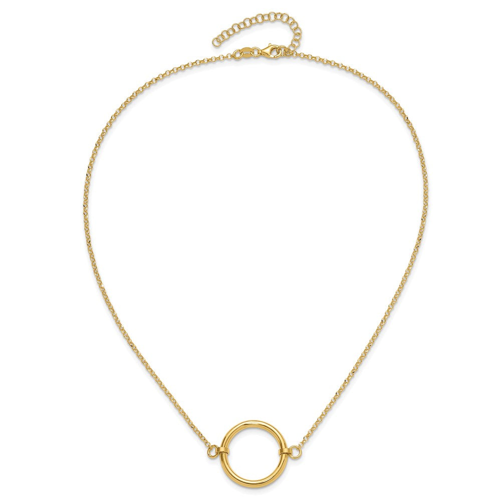 Sterling Silver Gold Tone Polished Circle W/ 2In Ext. Necklace