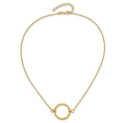 Sterling Silver Gold Tone Polished Circle W/ 2In Ext. Necklace