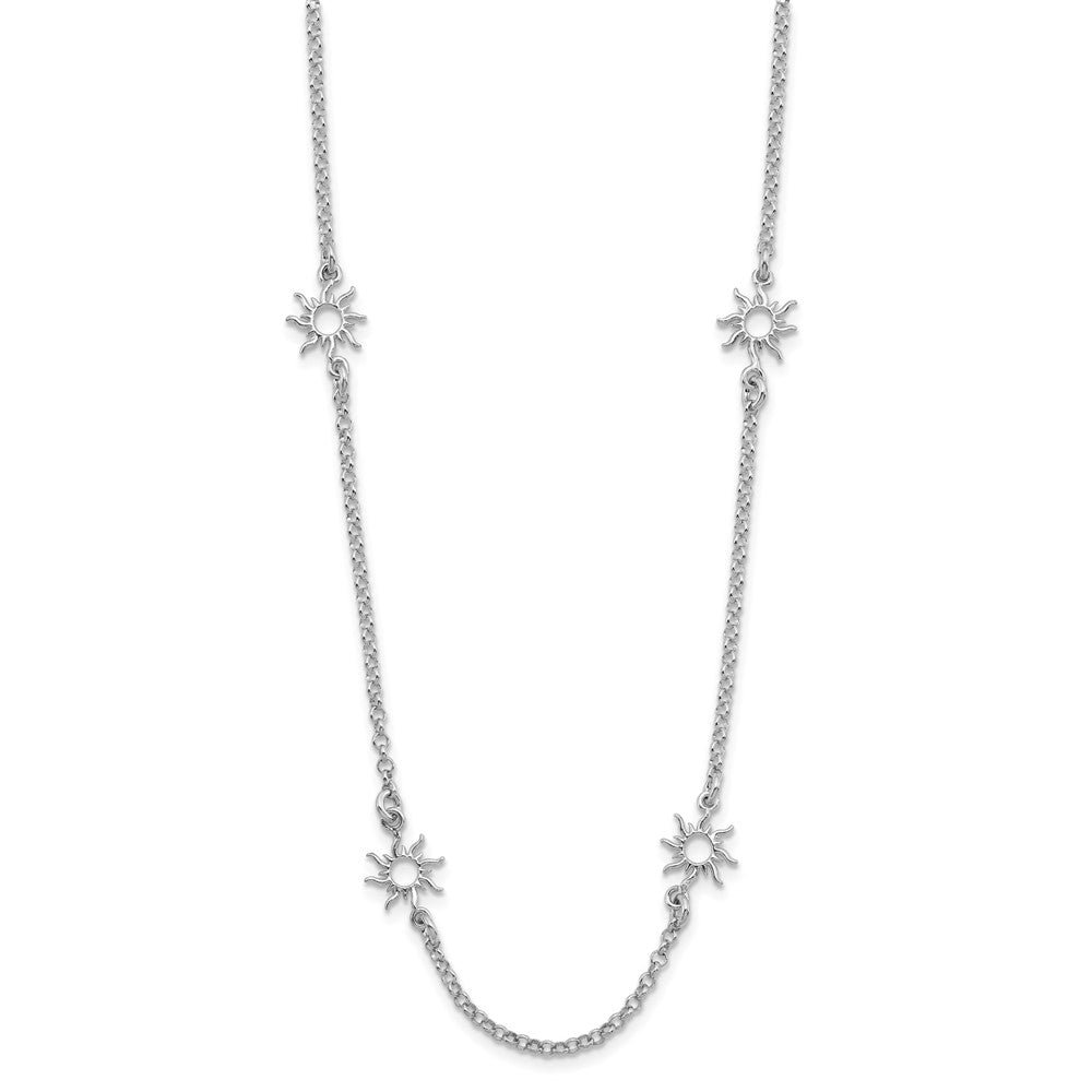 Sterling Silver Rhodium Plated Polished Suns 1In Ext. Necklace