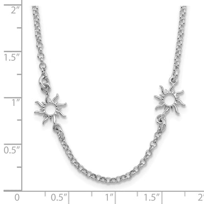 Sterling Silver Rhodium Plated Polished Suns 1In Ext. Necklace