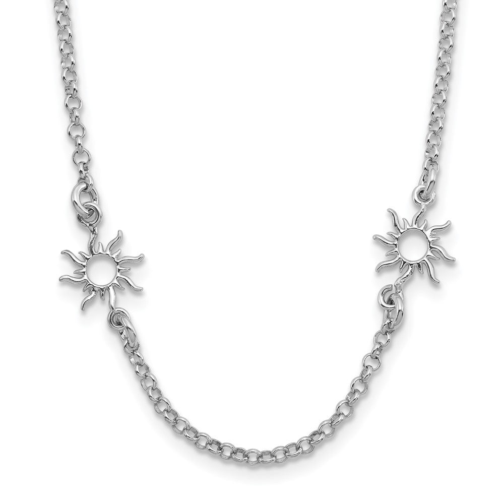 Sterling Silver Rhodium Plated Polished Suns 1In Ext. Necklace