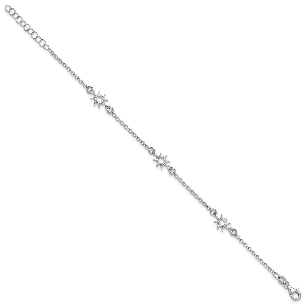 Sterling Silver Rh Plated Polished Suns 1In Ext. Bracelet