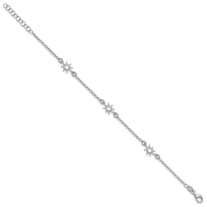 Sterling Silver Rh Plated Polished Suns 1In Ext. Bracelet