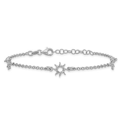 Sterling Silver Rh Plated Polished Suns 1In Ext. Bracelet