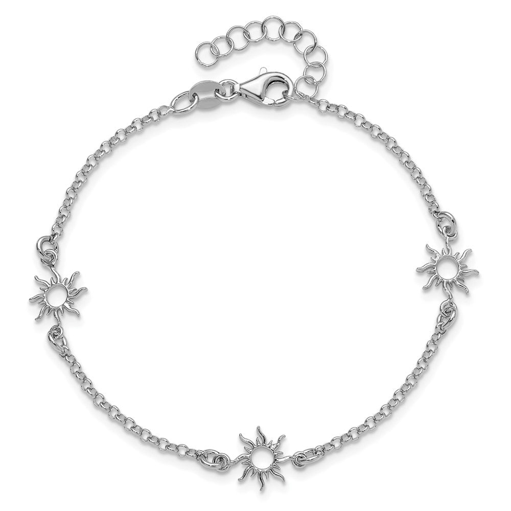 Sterling Silver Rh Plated Polished Suns 1In Ext. Bracelet