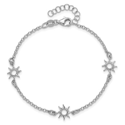 Sterling Silver Rh Plated Polished Suns 1In Ext. Bracelet
