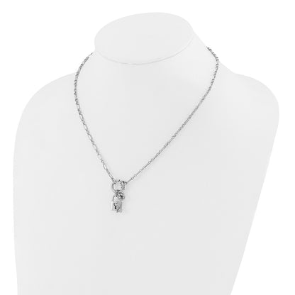 Sterling Silver Rhodium Plated Polished Lock And Key Necklace