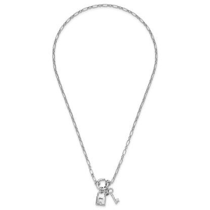 Sterling Silver Rhodium Plated Polished Lock And Key Necklace